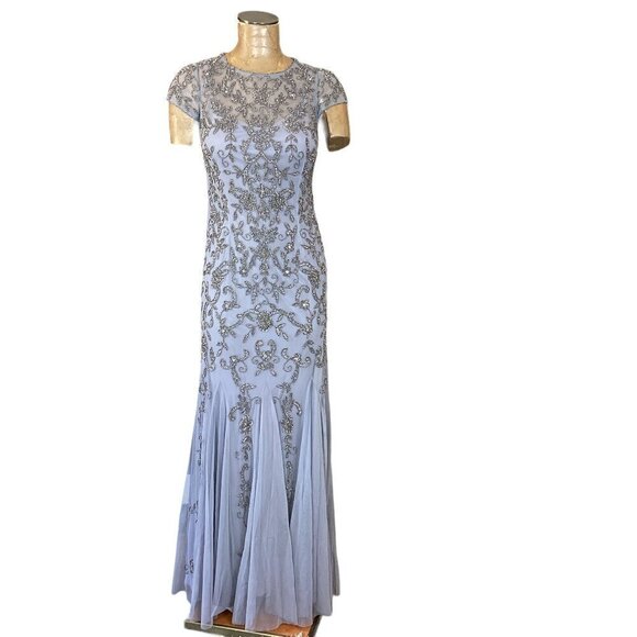 Adrianna Papell Long Gown Beaded Sequin Godet/Trumpet Flare Sz 4 #294H - Picture 1 of 12